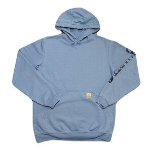 Carhartt Pullover Hoodie Mens Medium Baby Blue Loose Fit Workwear Midweight